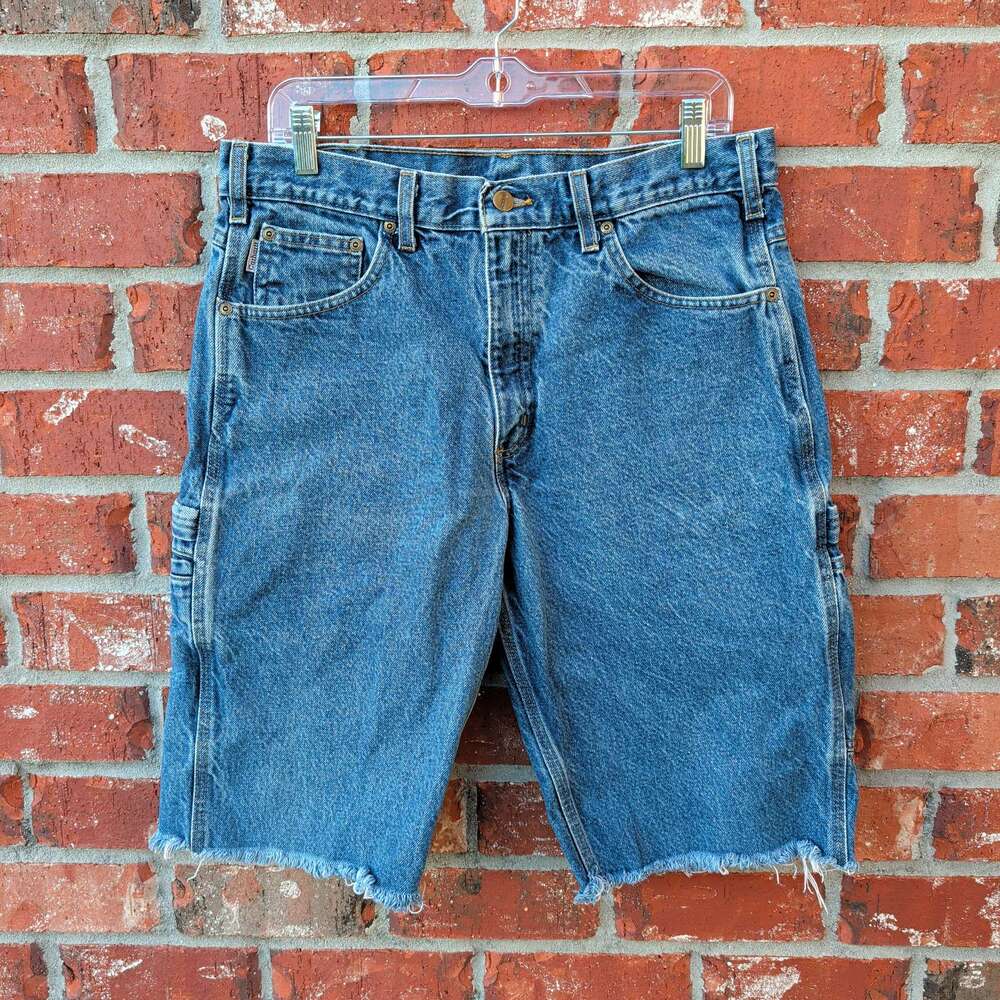 Carhartt Cutoff Denim Carpenter Shorts Mens 34 Blue Cut Off Jorts Vintage